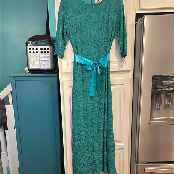 Dainty Jewells Night in Paris Teal Maxi Dress size large - Picture 5 of 5
